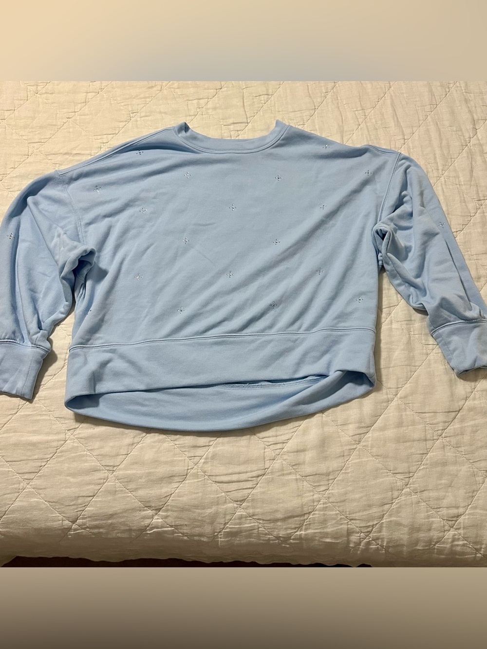 Light Blue Oversized Cropped Crewneck with Rhinestone Embellishments Sweatshirt